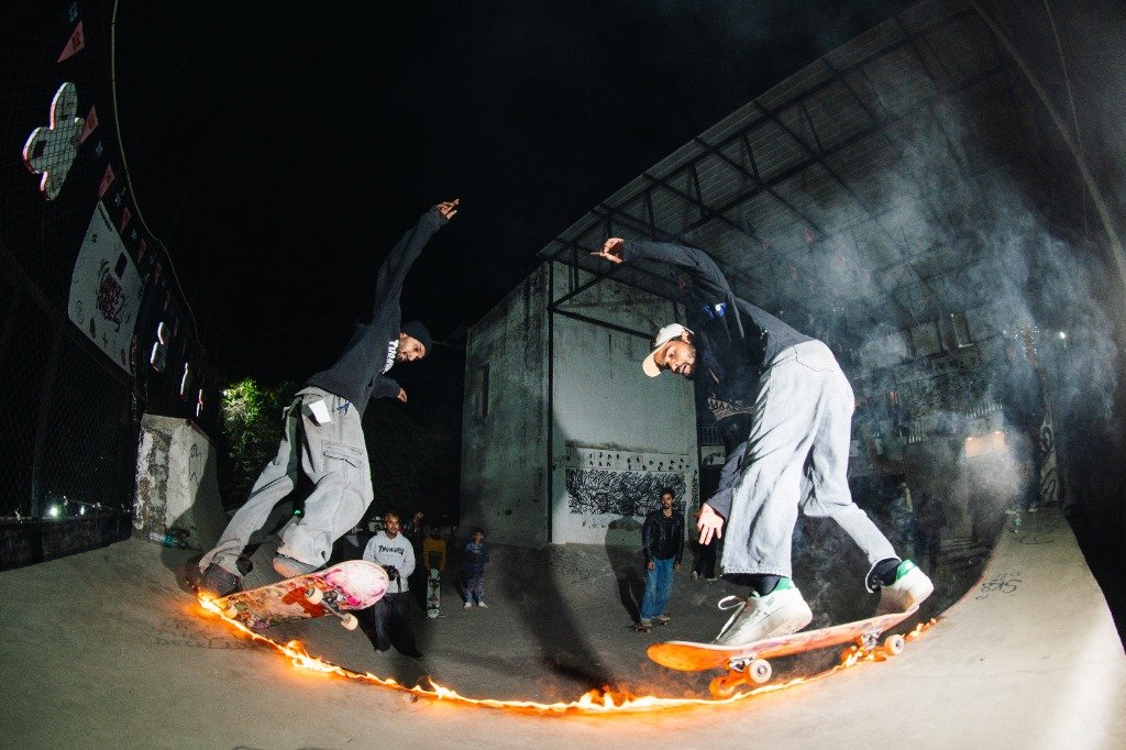 Skateboarding fire session